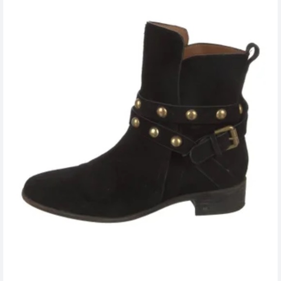 See By Chloe Women’s Gray Ankle Boots With Gold Buckle Size 37.5/7.5 - Picture 1 of 9